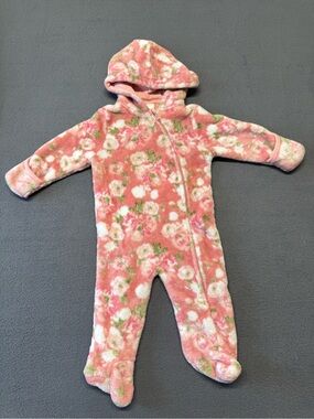 Laura Ashley Floral Hooded Pink Baby Fleece One-Piece